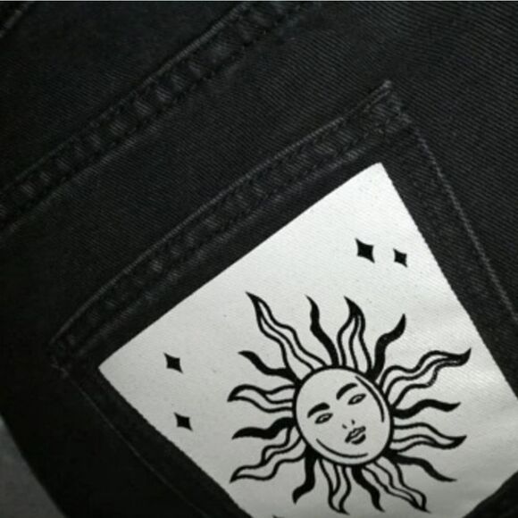 HIGH RISE WIDE LEG FLARE TWO TONE CONTRAST BLACK WHITE CELESTIAL GRUNGE JEANS 90 - Picture 10 of 11